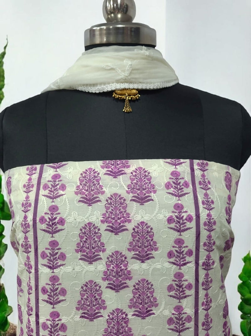Pure Cotton Fabric Handwork 3 pc Unstitched Salwar Suit - Leheriya