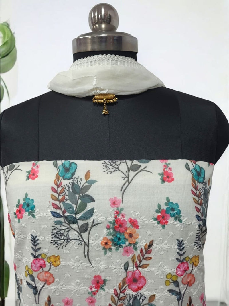 Pure Cotton Fabric Handwork 3 pc Unstitched Salwar Suit - Leheriya