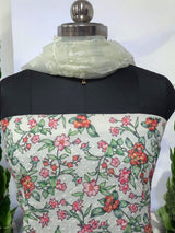 Pure Cotton Fabric Handwork 3 pc Unstitched Salwar Suit with Net Dupatta - Leheriya