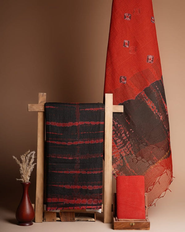 Pure Cotton Hand Block Printed Kota Doria Unstitched Salwar Suit - Leheriya