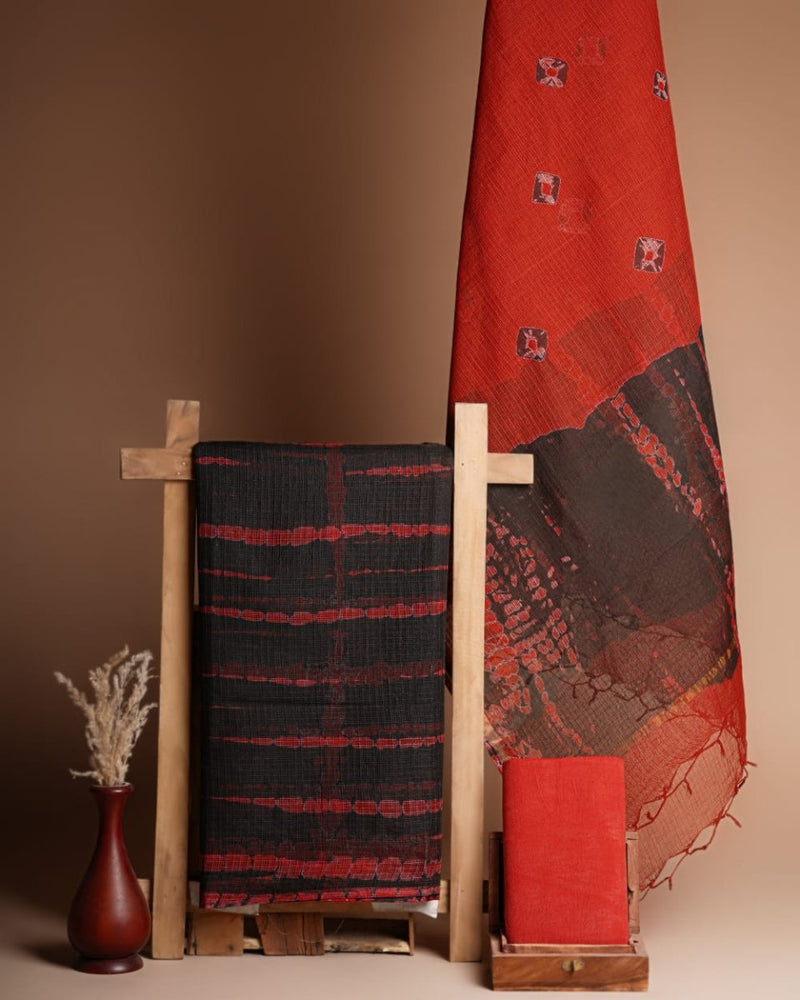 Pure Cotton Hand Block Printed Kota Doria Unstitched Salwar Suit - Leheriya