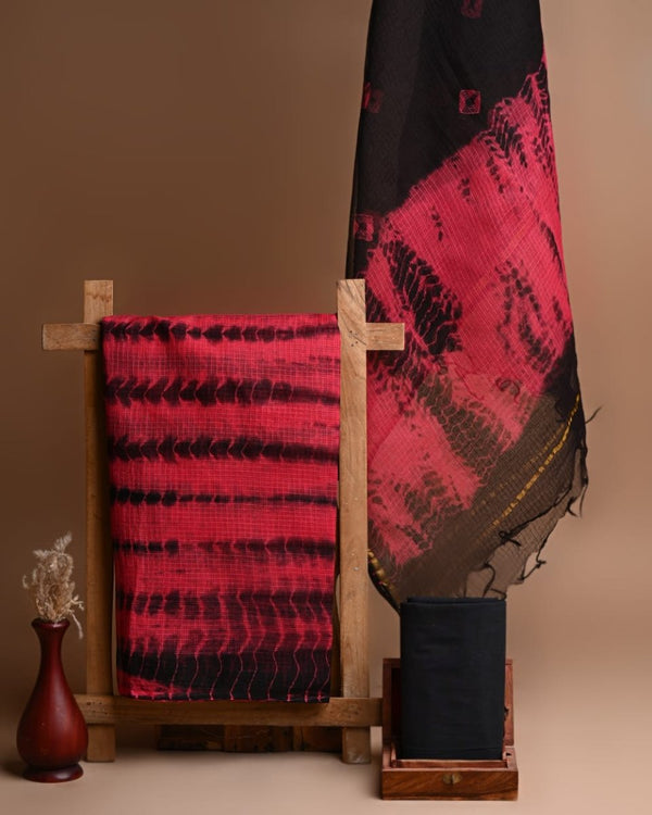 Pure Cotton Hand Block Printed Kota Doria Unstitched Salwar Suit - Leheriya