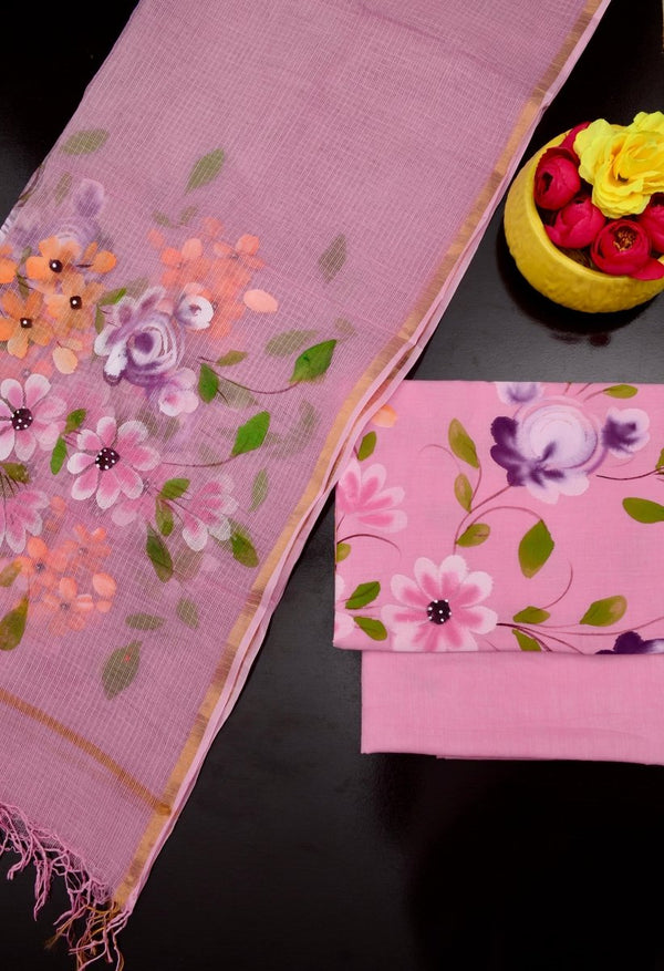 Pure Cotton Hand Painting Suits with Pure Cotton Kota Doria Dupatta - Leheriya