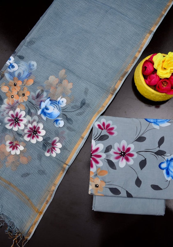 Pure Cotton Hand Painting Suits with Pure Cotton Kota Doria Dupatta - Leheriya