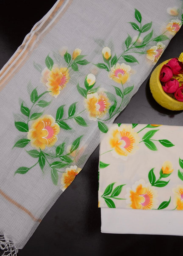 Pure Cotton Hand Painting Suits with Pure Cotton Kota Doria Dupatta - Leheriya