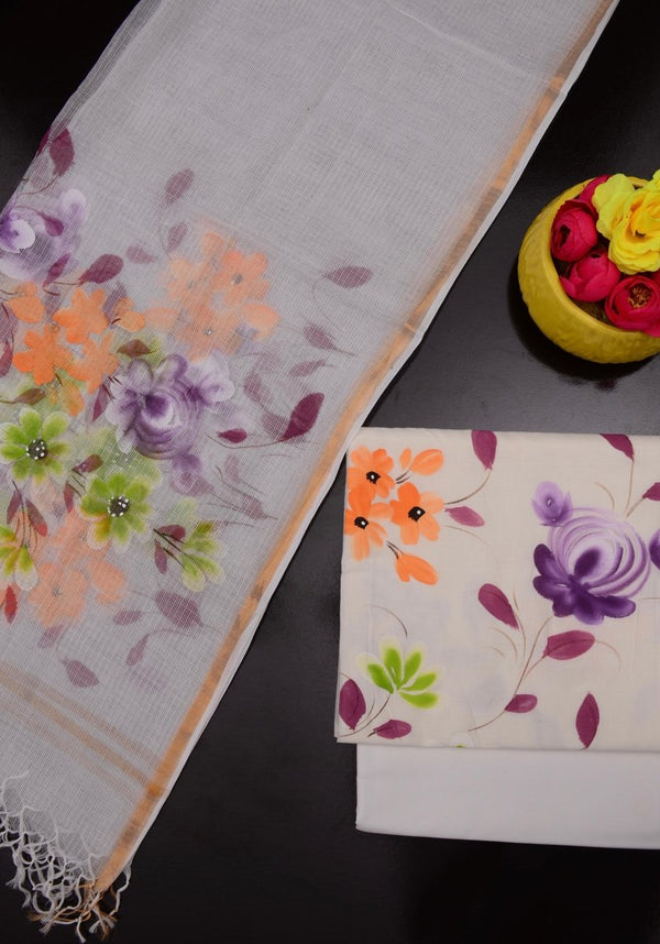 Pure Cotton Hand Painting Suits with Pure Cotton Kota Doria Dupatta - Leheriya