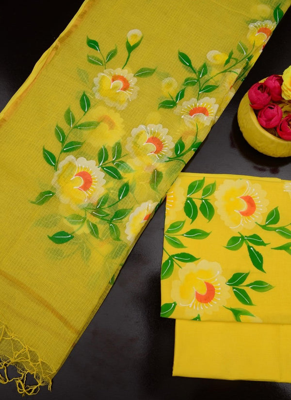 Pure Cotton Hand Painting Suits with Pure Cotton Kota Doria Dupatta - Leheriya