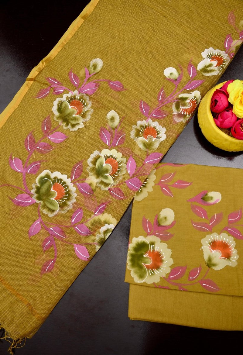 Pure Cotton Hand Painting Suits with Pure Cotton Kota Doria Dupatta - Leheriya