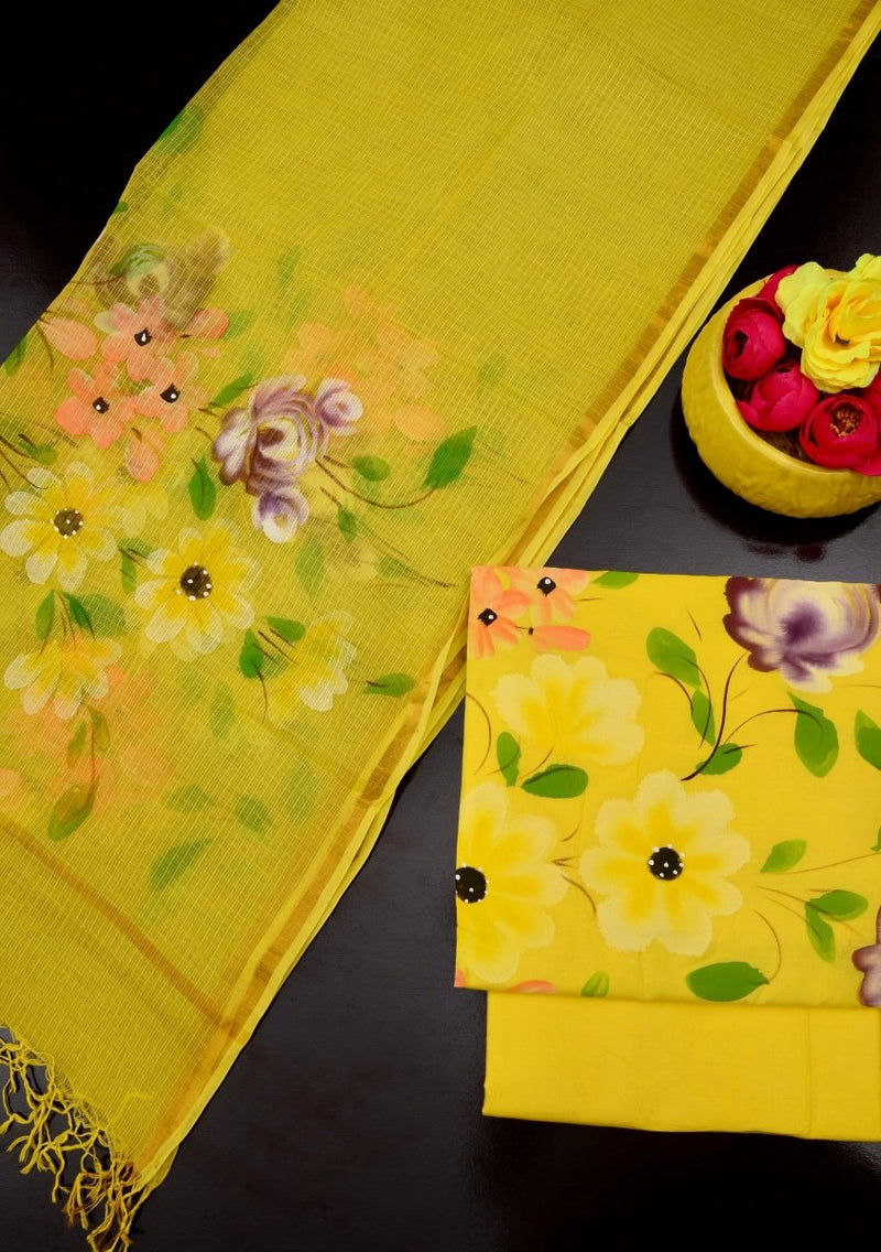 Pure Cotton Hand Painting Suits with Pure Cotton Kota Doria Dupatta - Leheriya