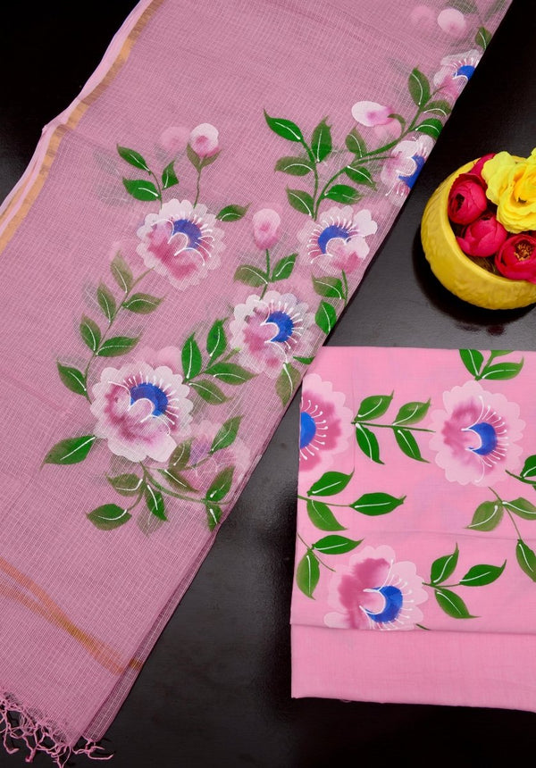 Pure Cotton Hand Painting Suits with Pure Cotton Kota Doria Dupatta - Leheriya