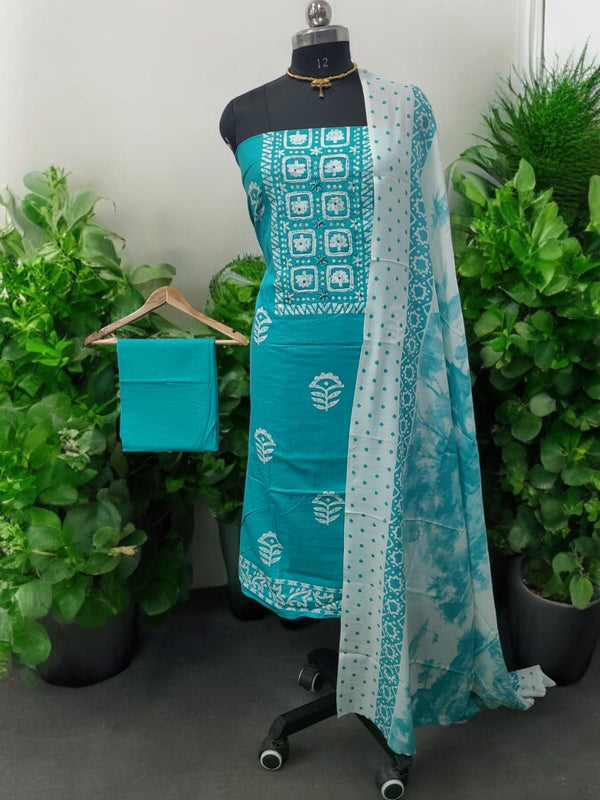Pure Cotton Printed 3 pc Unstitched Salwar Suit - Leheriya