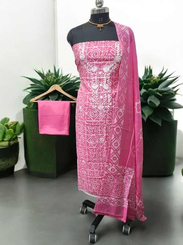Pure Cotton Printed 3 pc Unstitched Salwar Suit - Leheriya