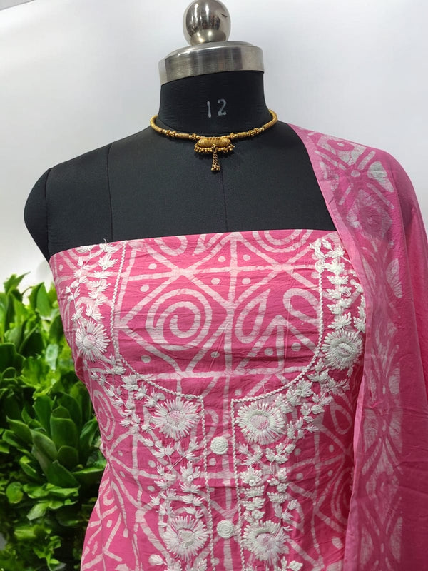 Pure Cotton Printed 3 pc Unstitched Salwar Suit - Leheriya