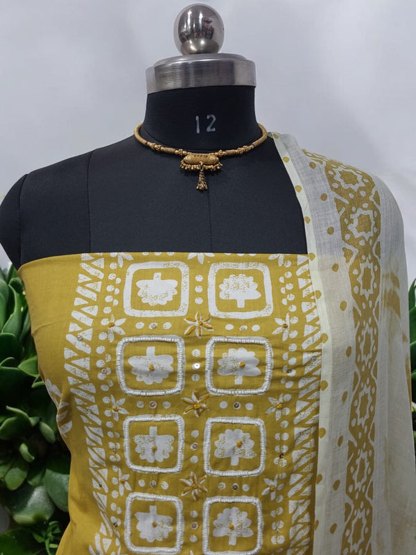 Pure Cotton Printed 3 pc Unstitched Salwar Suit - Leheriya