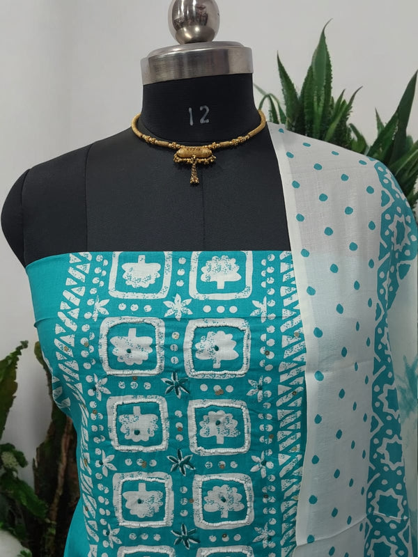 Pure Cotton Printed 3 pc Unstitched Salwar Suit - Leheriya
