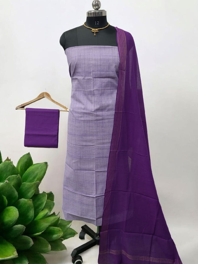 Pure Cotton Salwar Suits with Plain South Cotton Dupatta - Leheriya