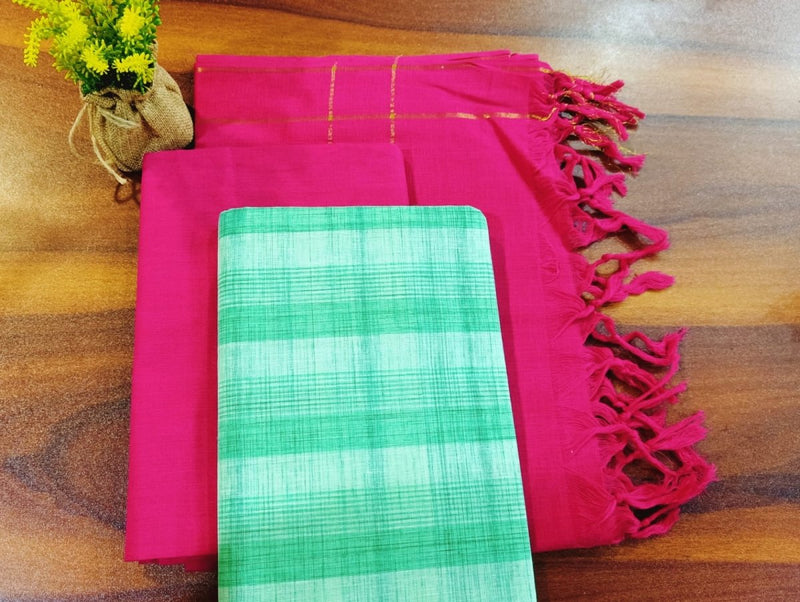 Pure Cotton Salwar Suits with Plain South Cotton Dupatta - Leheriya