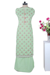 Pure Cotton Sea Green Suit with Chiffon Dupatta - Leheriya