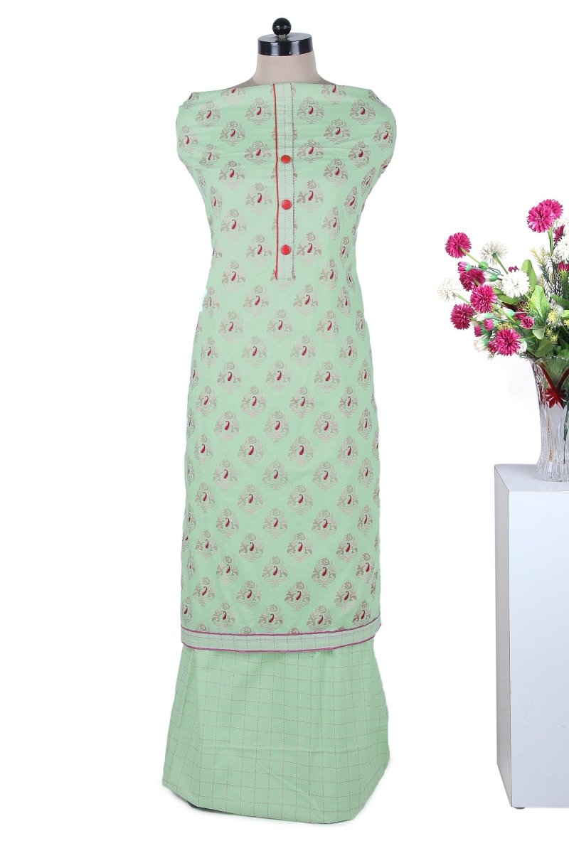 Pure Cotton Sea Green Suit with Chiffon Dupatta - Leheriya