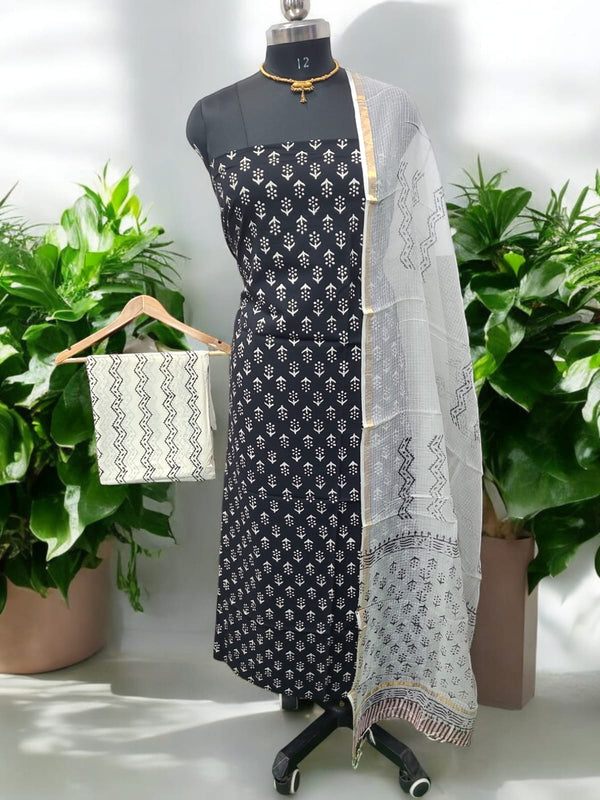 Pure Cotton Suit with Kota Doria Dupatta - Leheriya