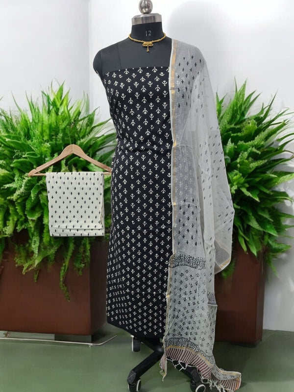 Pure Cotton Suit with Kota Doria Dupatta - Leheriya
