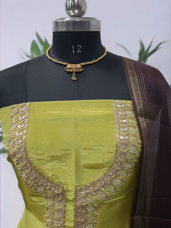 Pure Crepe Handwork 2 Pc Dress Material with Kota Doria Dupatta - Leheriya