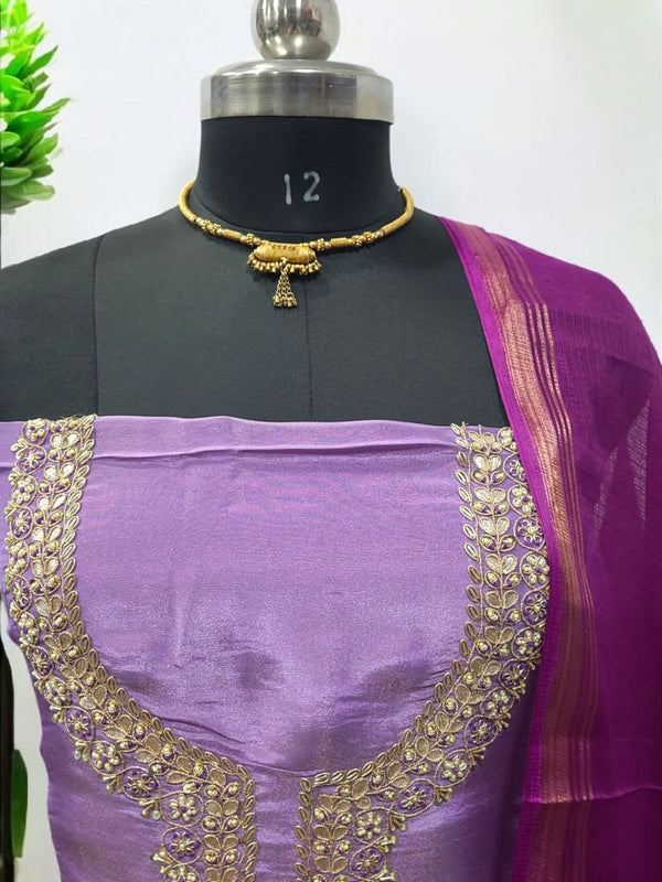 Pure Crepe Handwork 2 Pc Dress Material with Kota Doria Dupatta - Leheriya