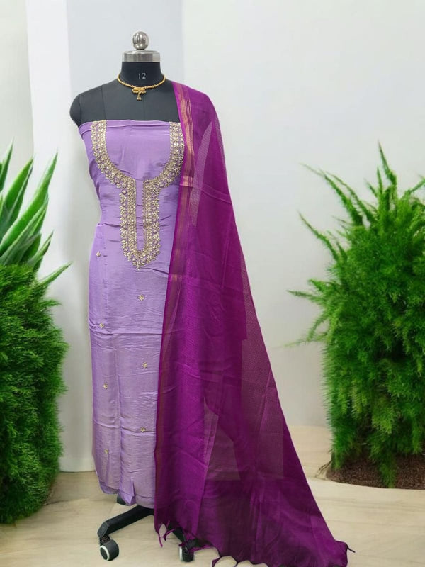 Pure Crepe Handwork 2 Pc Dress Material with Kota Doria Dupatta - Leheriya