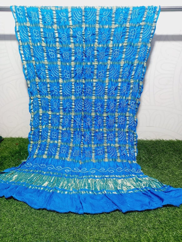 Pure Gaji Silk Bandhani Gharchola Blue Color Dupatta - Leheriya