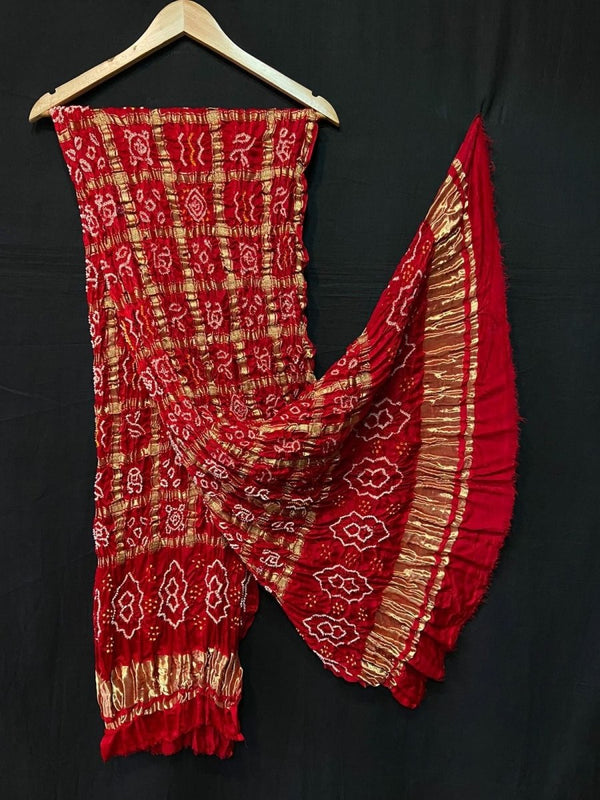 Pure Gaji Silk Bandhani Gharchola Dupatta - Leheriya