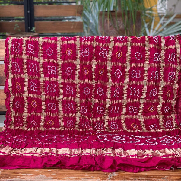 Pure Gaji Silk Bandhani Gharchola Dupatta - Leheriya