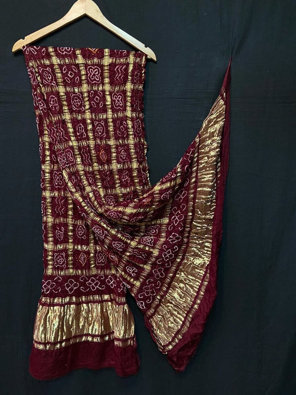 Pure Gaji Silk Bandhani Gharchola Dupatta - Leheriya