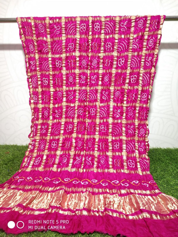 Pure Gaji Silk Bandhani Shaded Gharchola Rani Pink Color Dupatta - Leheriya