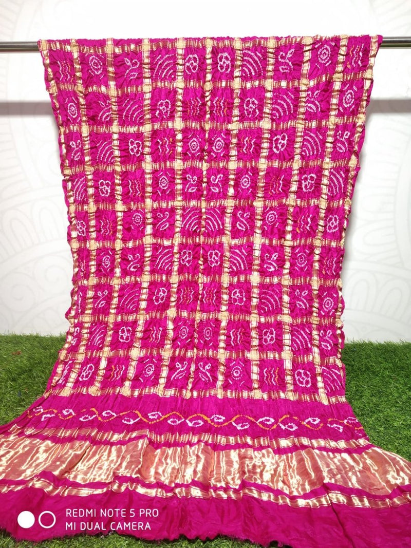 Pure Gaji Silk Bandhani Shaded Gharchola Rani Pink Color Dupatta - Leheriya