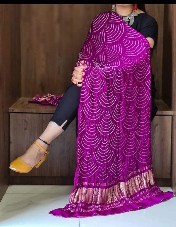 Pure Gaji Silk Bandhani Wifi Dupatta - Leheriya