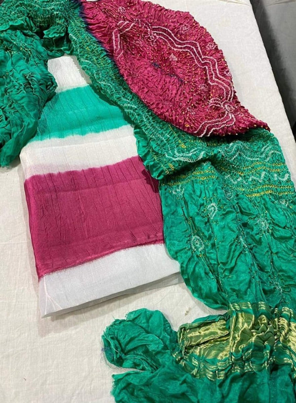Pure Gaji Silk Bandhej 2pc Salwar Suit - Leheriya