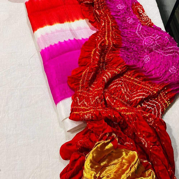 Pure Gaji Silk Bandhej 2pc Salwar Suit - Leheriya