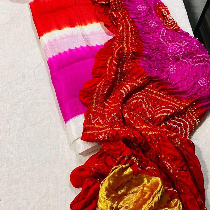Pure Gaji Silk Bandhej 2pc Salwar Suit - Leheriya