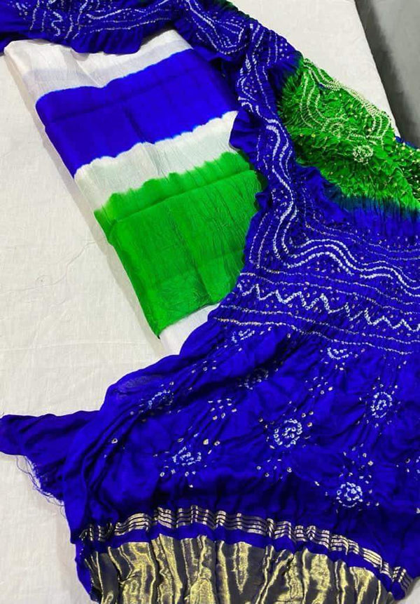 Pure Gaji Silk Bandhej 2pc Salwar Suit - Leheriya