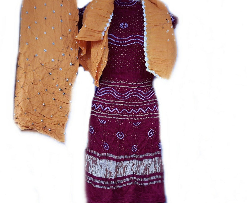 Pure Gaji Silk Bandhej Salwar Suit - Leheriya