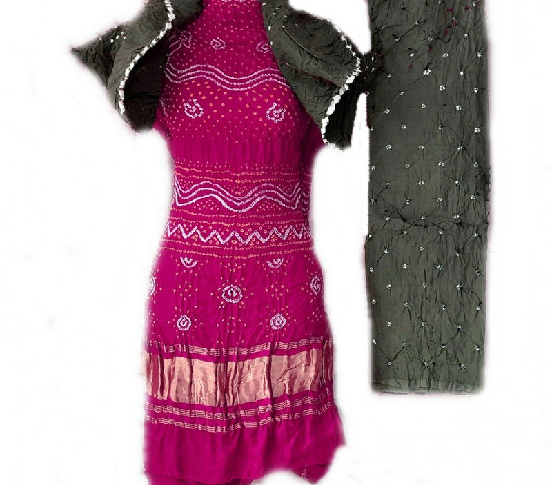 Pure Gaji Silk Bandhej Salwar Suit - Leheriya
