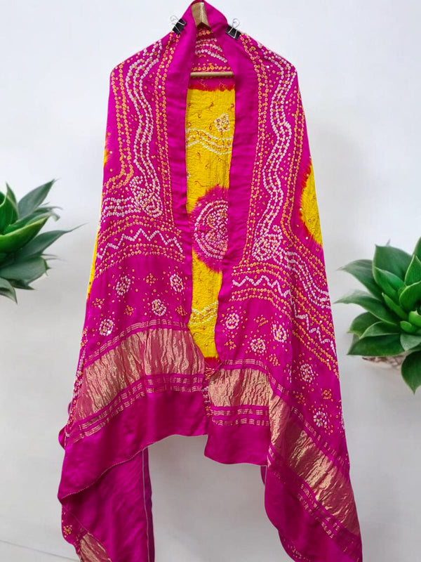 Pure Gaji Silk Chandokhani Dupatta with Hand Khatali Work - Leheriya