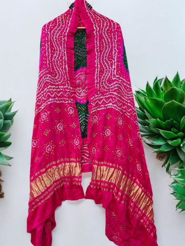 Pure Gaji Silk Chandokhani Dupatta with Hand Khatali Work - Leheriya