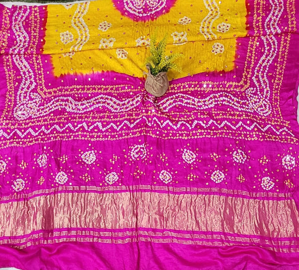 Pure Gaji Silk Chandokhani Dupatta with Hand Khatali Work - Leheriya