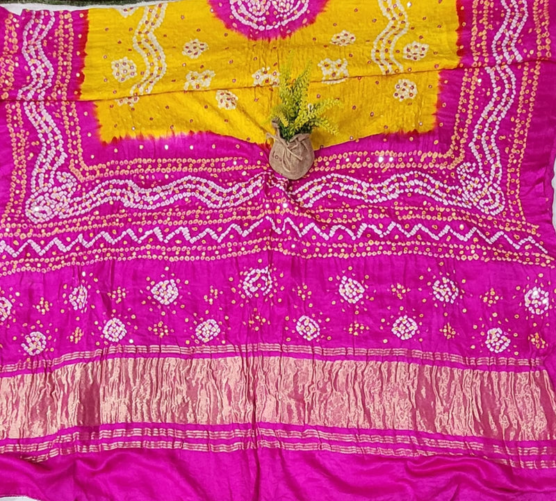Pure Gaji Silk Chandokhani Dupatta with Hand Khatali Work - Leheriya
