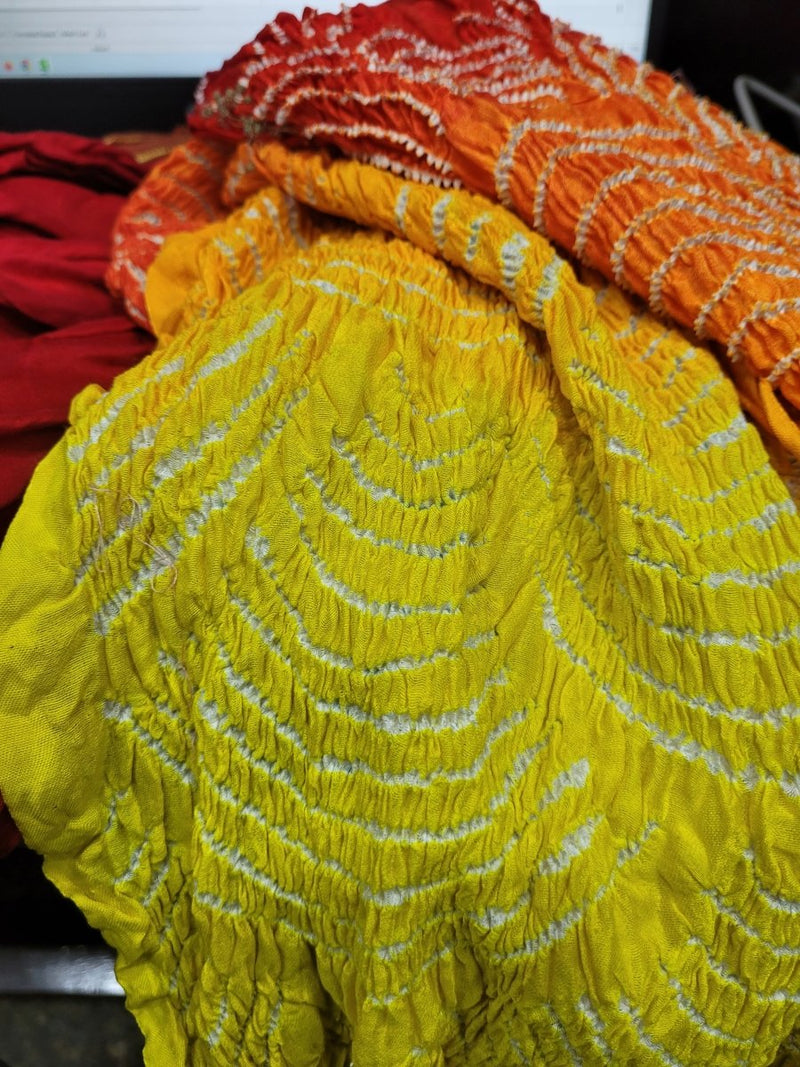 Pure Gaji Silk Rai Bandhej Handmade Wifi Dupatta - Leheriya