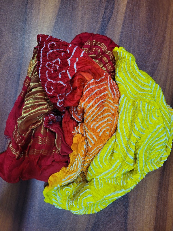 Pure Gaji Silk Rai Bandhej Handmade Wifi Dupatta - Leheriya