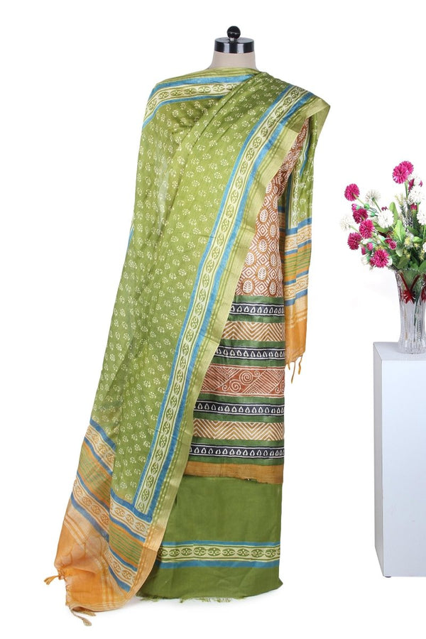 Pure Handloom Silk Suit with Maheshwari Silk Dupatta - Leheriya