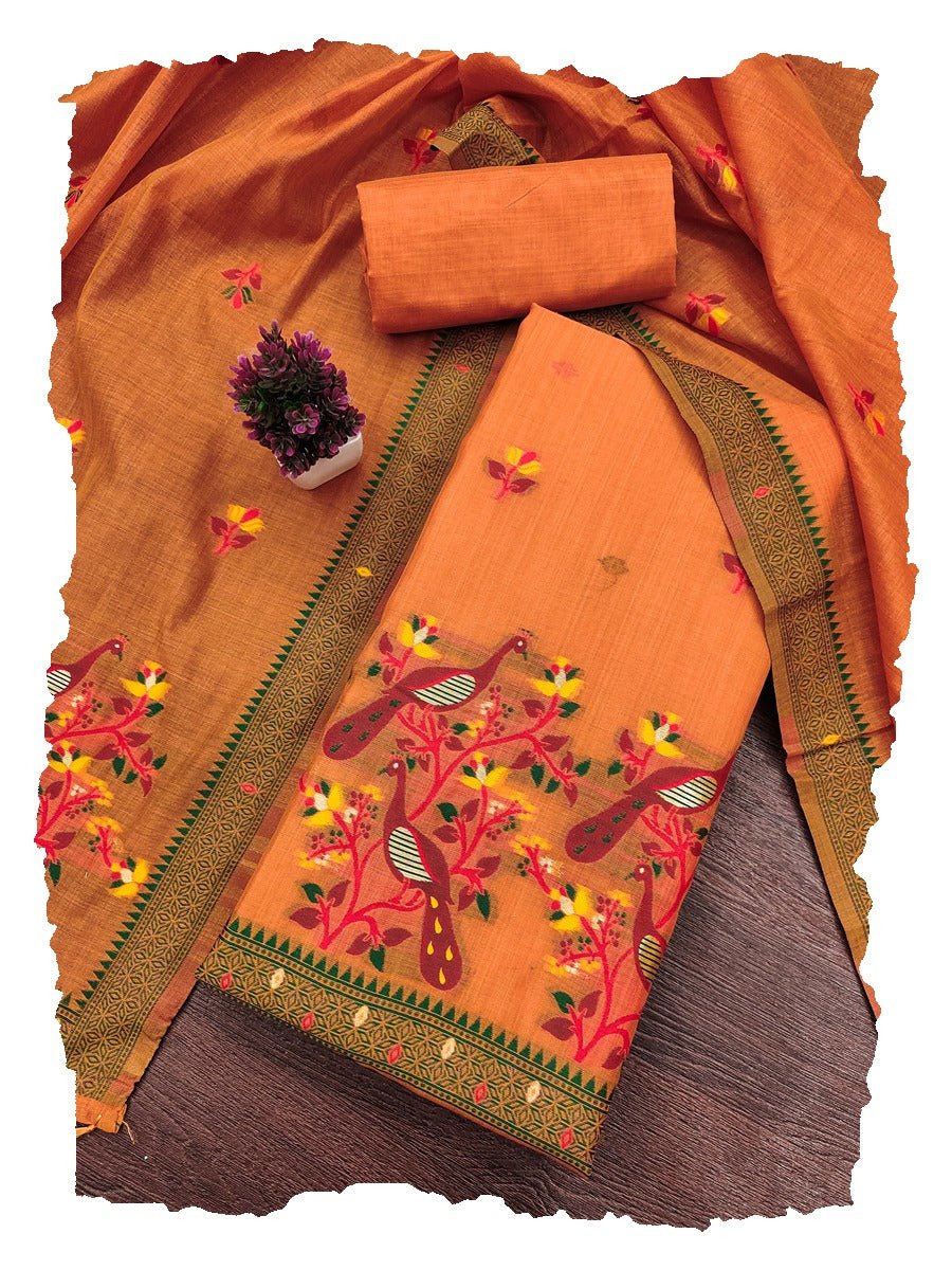 white christmas dresses Pure tissue jamdani suit in peach – HolyThread India main image 0