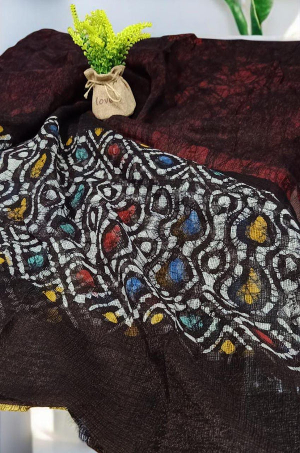 Pure Kota Doria Cotton Beautiful Batik Printed Dupatta - Leheriya